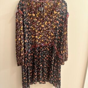 Anthropologie Ruffled Tiered Red and Pink Dress